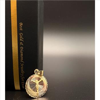 14K Two Tone Gold Religious Stamp Pendant