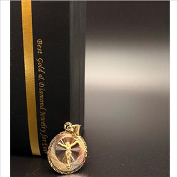 14K Two Tone Gold Religious Stamp Pendant