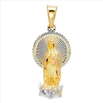 14K Two Tone Gold Religious Stamp Pendant