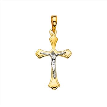 14K Two Tone Gold Crucufix Cross Pendant