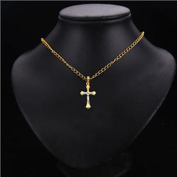 14K Two Tone Gold Crucufix Cross Pendant