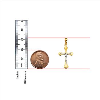 14K Two Tone Gold Crucufix Cross Pendant