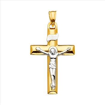 14K  Two Tone Gold Crucufix Cross Pendant