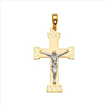 14K Two Tone Gold Crucufix Cross Pendant