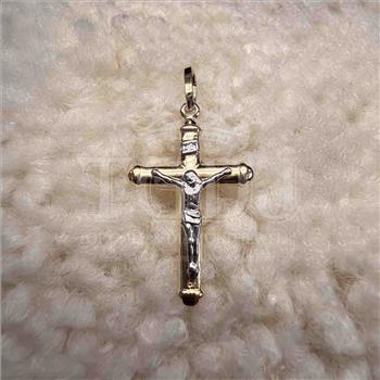 14K Two Tone Gold Hollow Crucufix Pendant