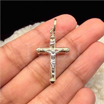 14K Two Tone Gold Hollow Crucufix Pendant