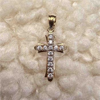 14K  Two Tone Gold Cubic zirconia Cross Pendant