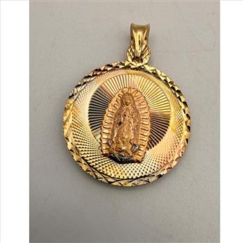 14K Tri Color Gold Religious Stamp Pendant