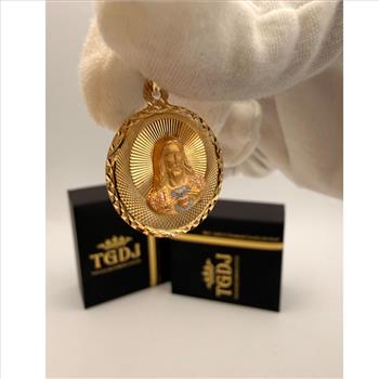 14K Tri Color Gold Religious Stamp Pendant