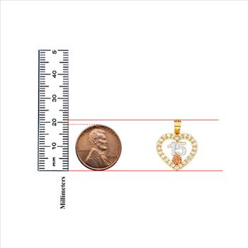 14K Tri Color Gold cubic zirconia Sweet 15 Quinceañera Crown Pendant