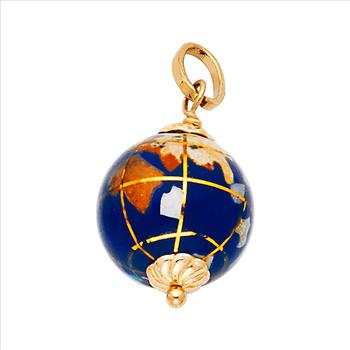 14K Yellow Gold Earth Globe Enamel Pendant