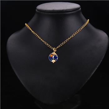 14K Yellow Gold Earth Globe Enamel Pendant