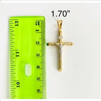 14K Two Tone Gold Hollow Round Tube Crucufix  Pendant