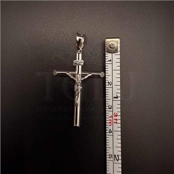 14K White Gold  Hollow Round Tube Crucufix Pendant
