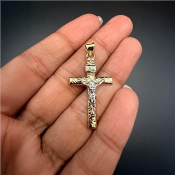 14K Two Tone Gold Mashed Crucufix Cross Pendant