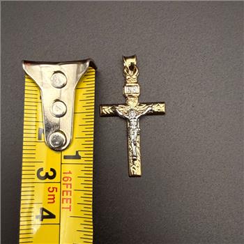 14K Two Tone Gold Mashed Crucufix Cross Pendant