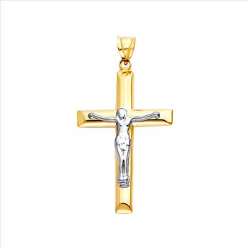 14K Two Tone Gold Hollow Cross with Jesus Pendant
