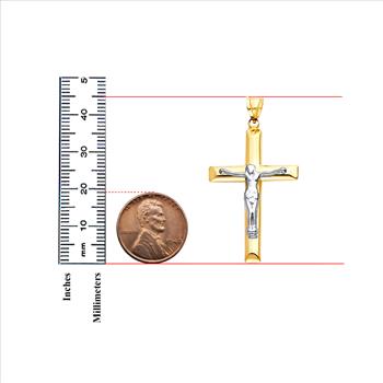 14K Two Tone Gold Hollow Cross with Jesus Pendant