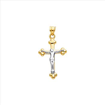 14K Two Tone Gold Hollow Cross with Jesus Pendant