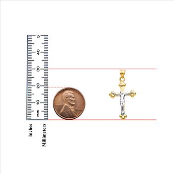 14K Two Tone Gold Hollow Cross with Jesus Pendant