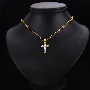 14K Two Tone Gold Hollow Cross with Jesus Pendant