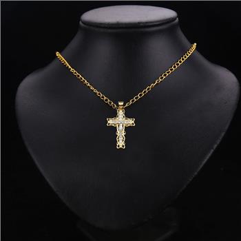 14K Two Tone Gold Cubic zirconia Crucufix Cross Pendant