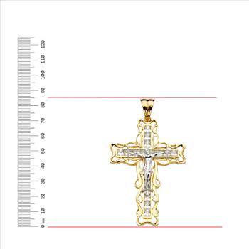 14K Two Tone Gold Cubic zirconia Crucufix Cross Pendant
