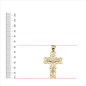 14K Two Tone Gold Cubic zirconia Crucufix Cross Pendant