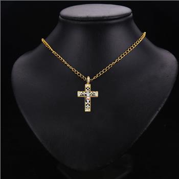 14K  Tri Color Gold Cubic zirconia  Crucufix Cross Pendant