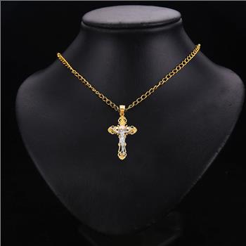 14K Tri Color Gold Crucufix Cross Pendant