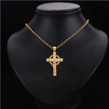 14K Tri Color Gold Crucufix Cross Pendant