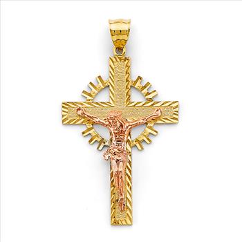 14K Tri Color Gold Crucufix Cross Pendant