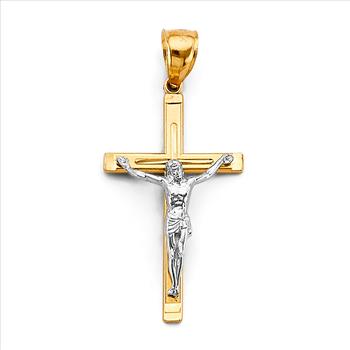 14K Two Tone Gold Crucufix Cross Pendant