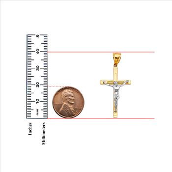14K Two Tone Gold Crucufix Cross Pendant