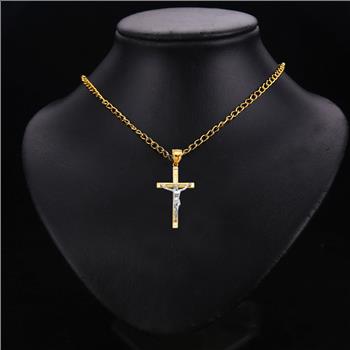14K Two Tone Gold Crucufix Cross Pendant