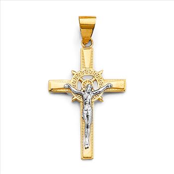 14K Two Tone Gold Crucufix Cross Pendant