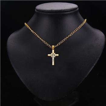 14K Two Tone Gold Crucufix Cross Pendant