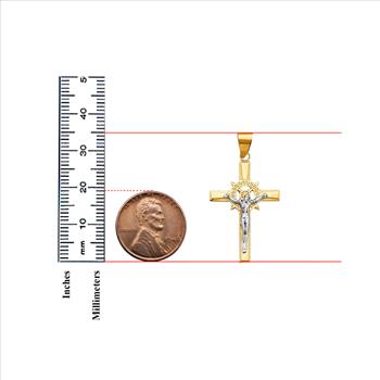 14K Two Tone Gold Crucufix Cross Pendant