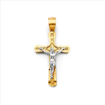 14K Two Tone Gold Crucufix Cross Pendant