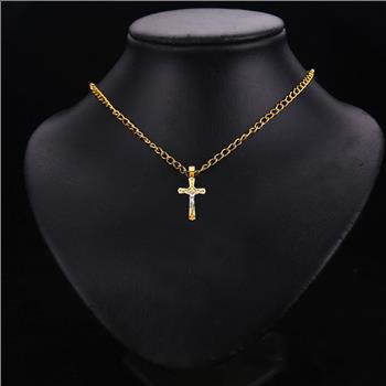 14K Two Tone Gold Crucufix Cross Pendant