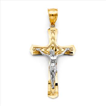 14K Two Tone Gold Crucufix Cross Pendant