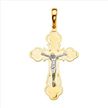 14K Two Tone Gold Crucufix Cross Pendant
