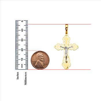 14K Two Tone Gold Crucufix Cross Pendant
