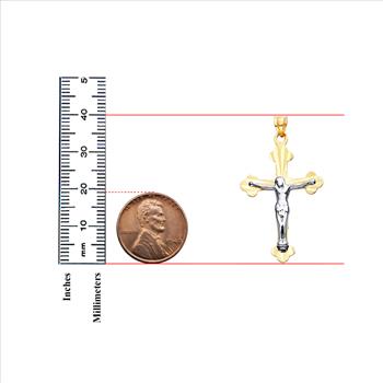 14K Two Tone Gold Diamond Cut  Cross with Jesus Pendant