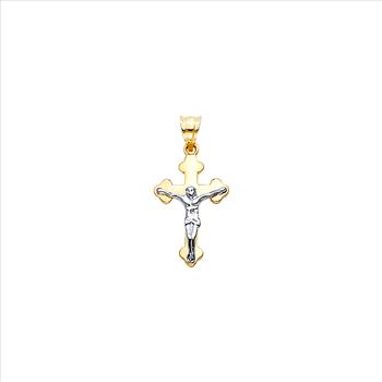 14K Two Tone Gold Cross with Jesus Pendant