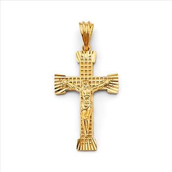 14K  Yellow Gold Fancy Crucufix Cross Pendant