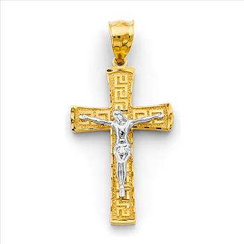 14K Two Tone Gold Greek Crucufix Cross Pendant