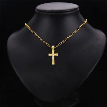 14K Two Tone Gold Greek Crucufix Cross Pendant