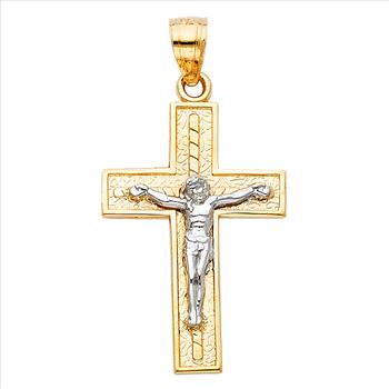 14K Two Tone Gold Latin Cross Crucufix Pendant