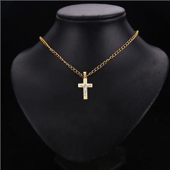 14K Two Tone Gold Latin Cross Crucufix Pendant